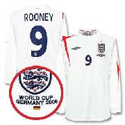 05-07 England Home L/S Shirt + Germany Wc2006 Emb + No.9 Rooney