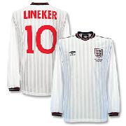 1986 England Home Retro Jers L/S + No.10 Lineker Wc Embroidery